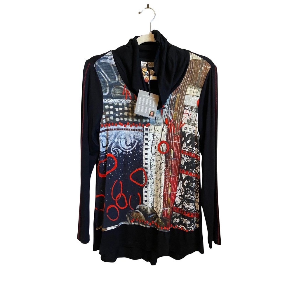 Simply Dolcezza Laura Lein-Svencner Rising Up Abstract Art Top Black Small 70712